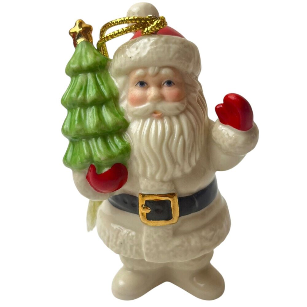 Vintage Lenox "Very Merry Ornaments" Porcelain Santa With Christmas Tree -CUTE!‎